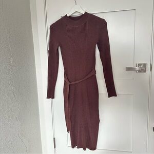 BCX Long Sleeve Bodycon Knit Dress in Rich Brown Sparkly